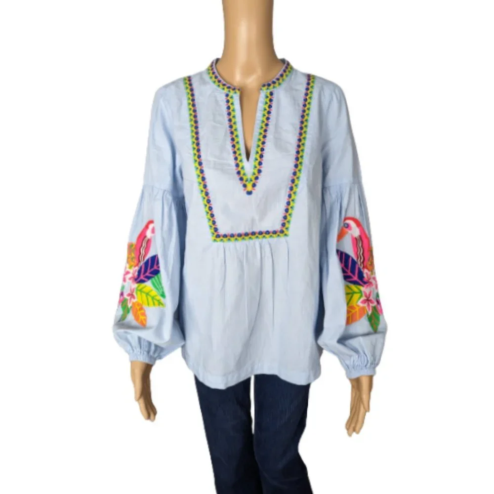 Crown & Ivy Embroidered Peasant Top S - Picture 1 of 9
